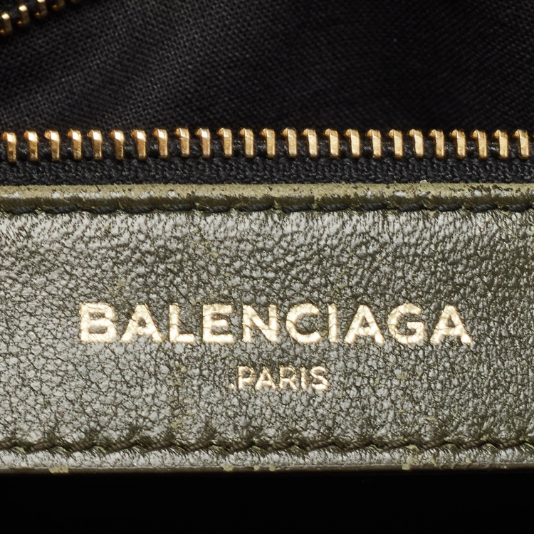 Pre Owned Balenciaga Olive Green Leather Mini Metallic Edge Classic City Bag