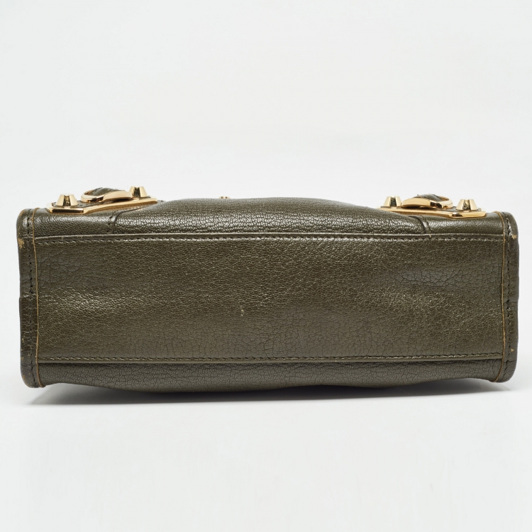 Pre Owned Balenciaga Olive Green Leather Mini Metallic Edge Classic City Bag
