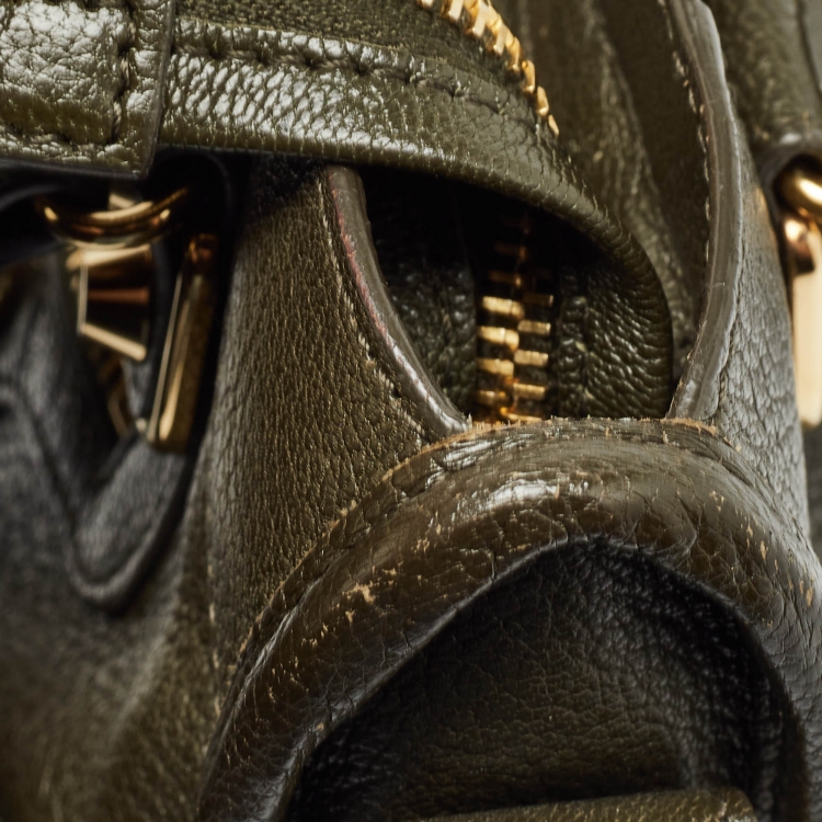 Pre Owned Balenciaga Olive Green Leather Mini Metallic Edge Classic City Bag