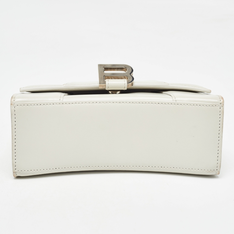 Pre Owned Balenciaga Off White Leather XS Hourglass Top Handle Bag