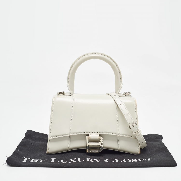 Pre Owned Balenciaga Off White Leather XS Hourglass Top Handle Bag