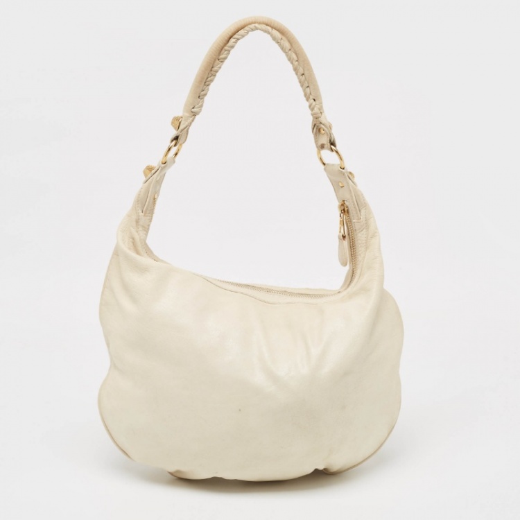 Pre Owned Balenciaga White Leather Giant Hardware Hobo