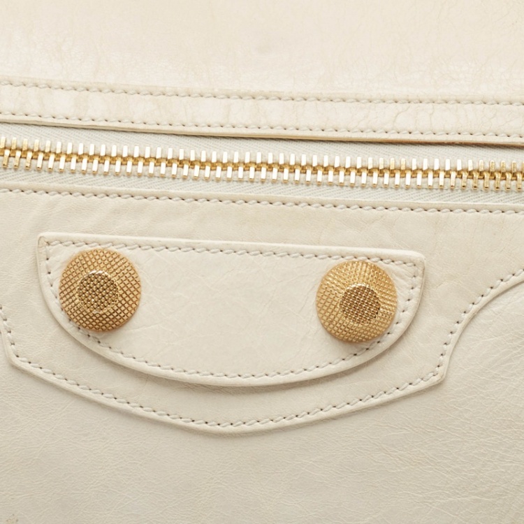 Pre Owned Balenciaga White Leather Giant Hardware Hobo