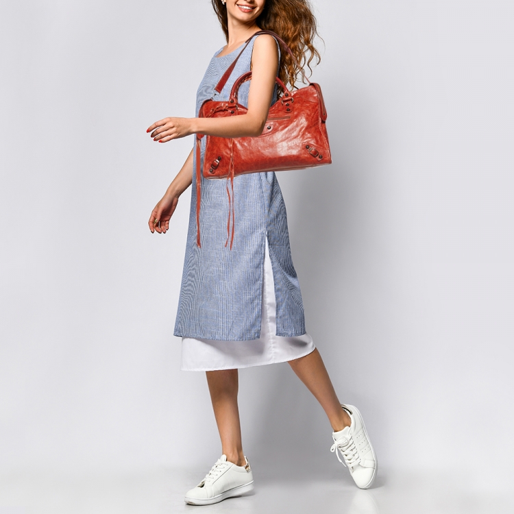 Pre Owned Balenciaga Orange Leather RH Classic City Bag