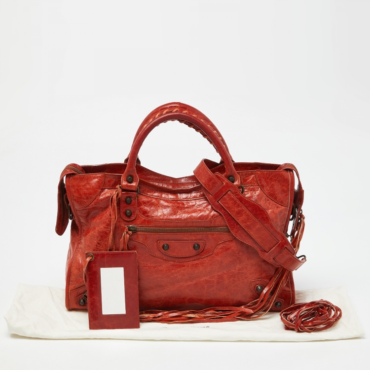 Pre Owned Balenciaga Orange Leather RH Classic City Bag