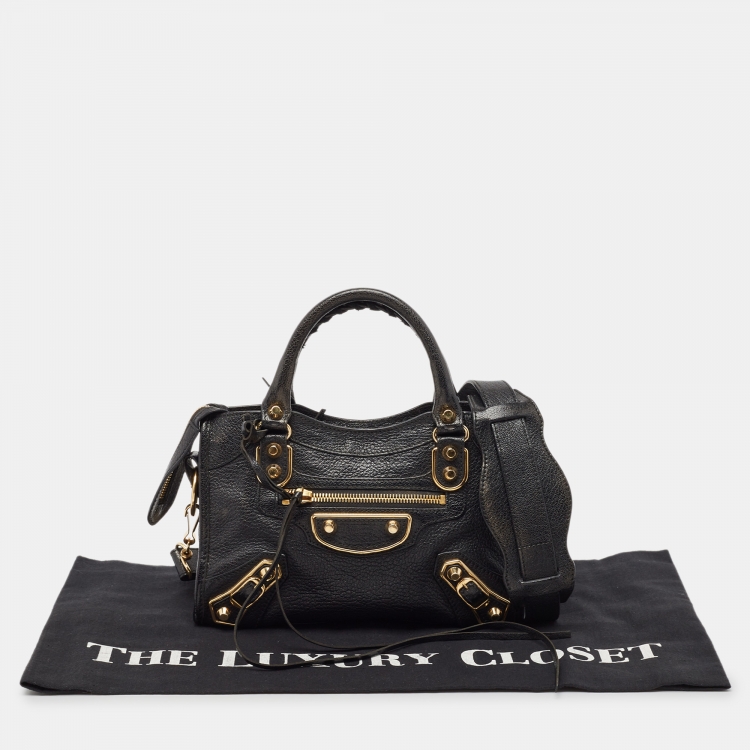 Pre Owned Balenciaga Black Leather Mini Metallic Edge Classic City Bag