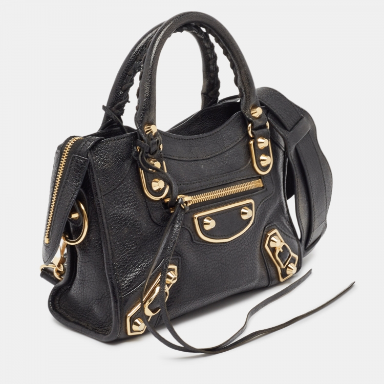 Pre Owned Balenciaga Black Leather Mini Metallic Edge Classic City Bag