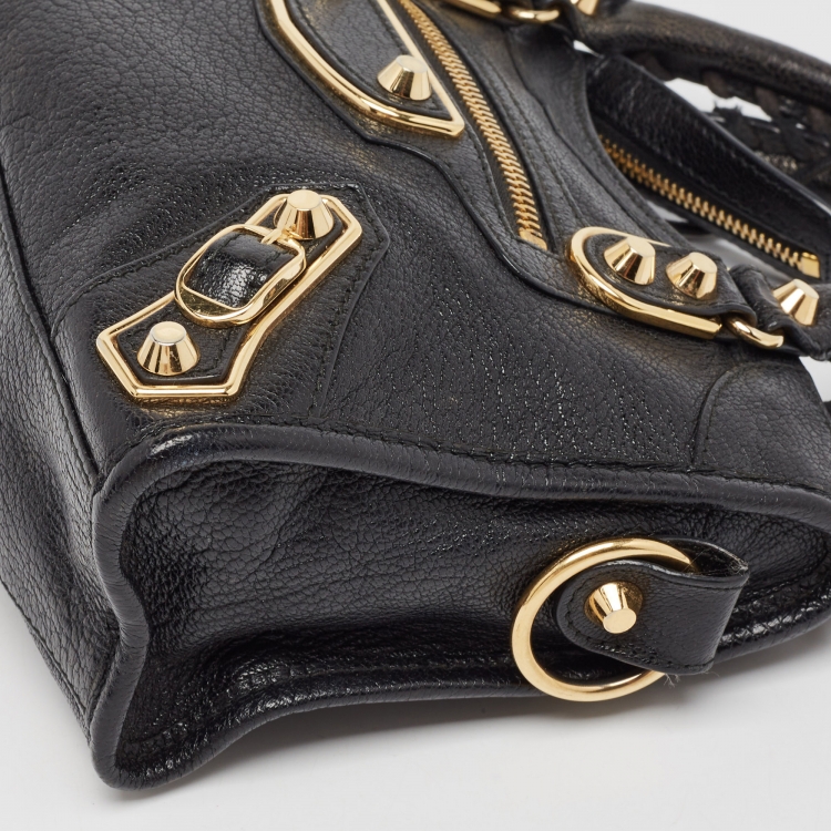 Pre Owned Balenciaga Black Leather Mini Metallic Edge Classic City Bag