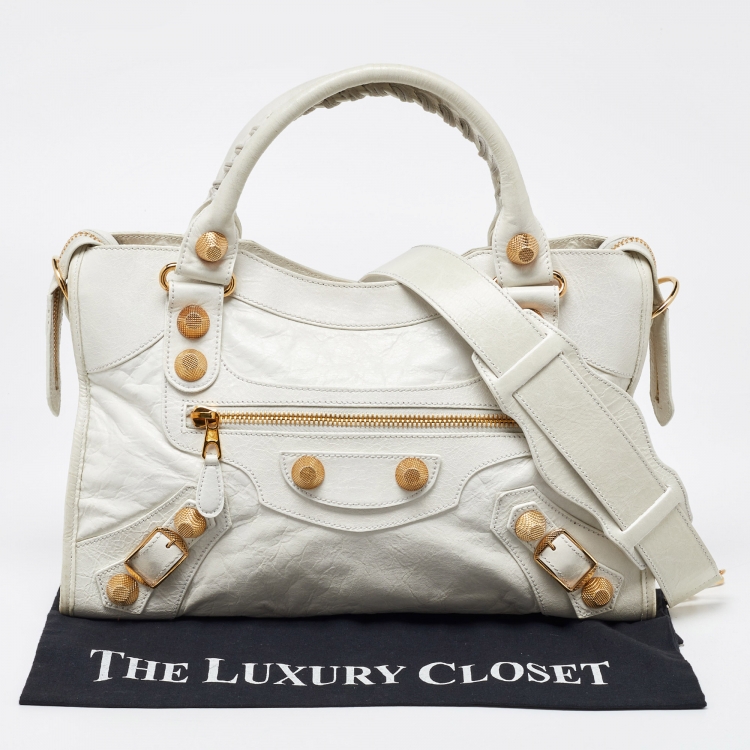Pre Owned Balenciaga White Leather GGH Classic City Bag