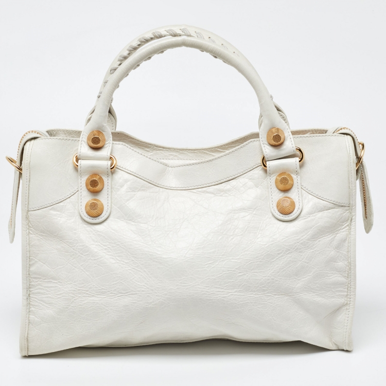 Pre Owned Balenciaga White Leather GGH Classic City Bag