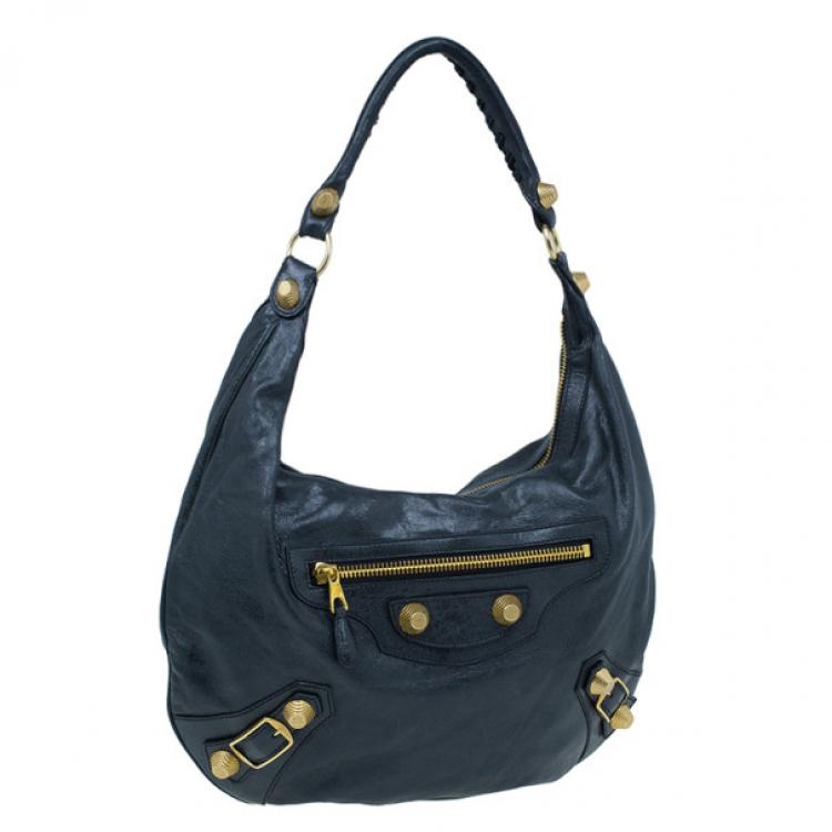 Pre Owned Balenciaga Black Leather Giant Hobo