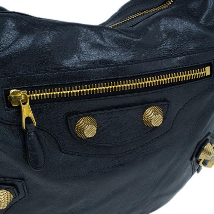 Pre Owned Balenciaga Black Leather Giant Hobo