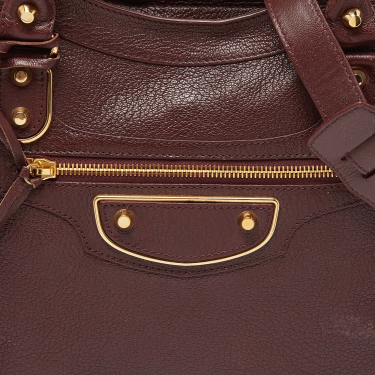 Pre Owned Balenciaga Rouge Pourpre Leather Medium Classic Metallic Edge City Bag