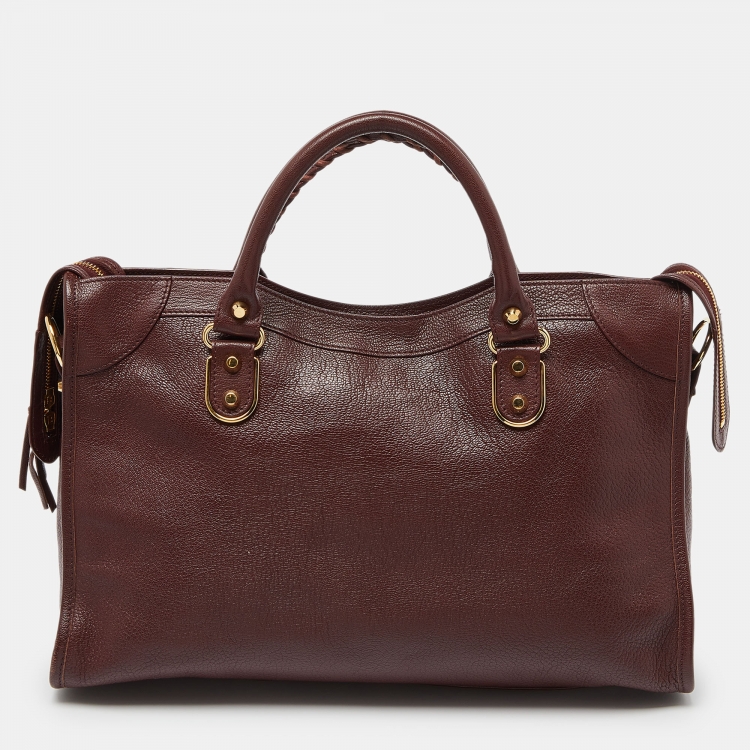 Pre Owned Balenciaga Rouge Pourpre Leather Medium Classic Metallic Edge City Bag