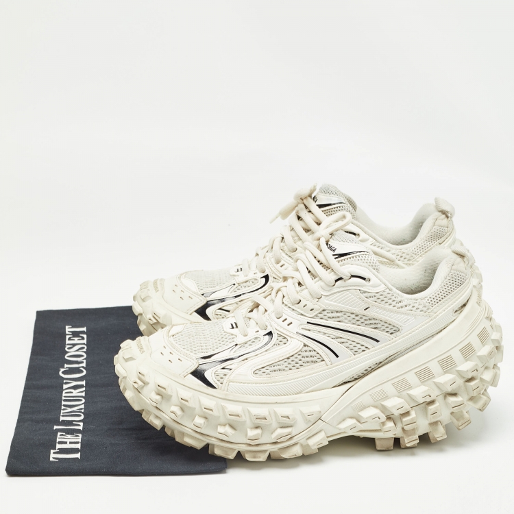 Pre Owned Balenciaga White/Cream Faux Leather and Mesh Lace Up Sneakers Size 37