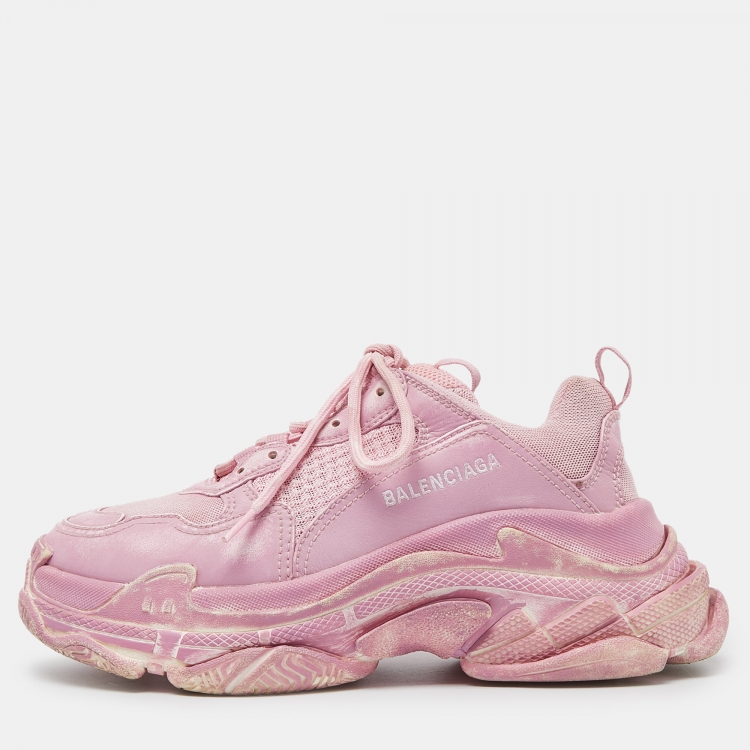 Balenciaga Pink Faux Leather and Mesh Triple S Low Top