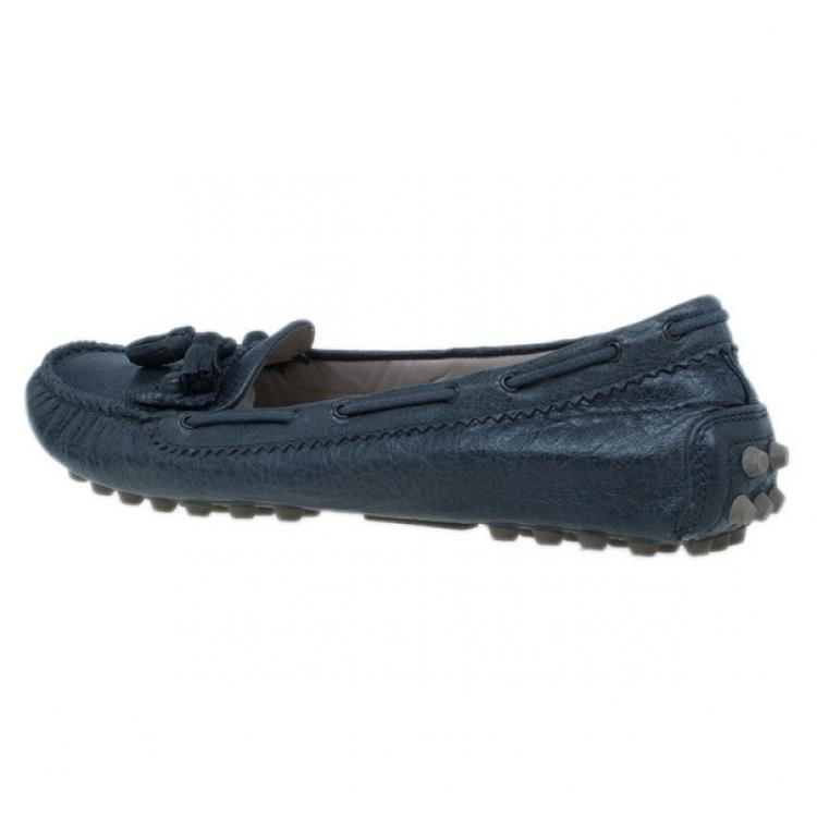 مملوكة مسبقًا Balenciaga Grey Leather Arena Brogue Loafers Size 40