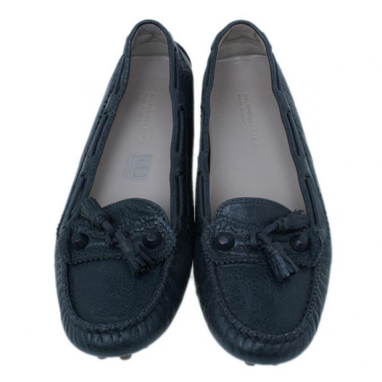 مملوكة مسبقًا Balenciaga Grey Leather Arena Brogue Loafers Size 40