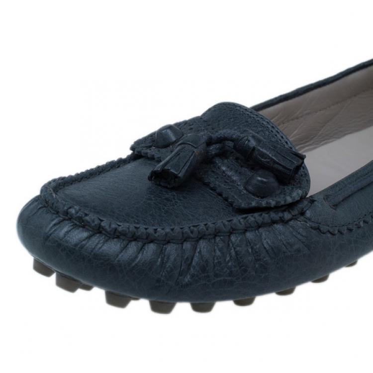 مملوكة مسبقًا Balenciaga Grey Leather Arena Brogue Loafers Size 40