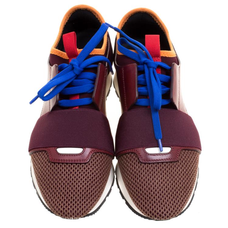 Pre Owned Balenciaga Multicolor  Leather And Mesh Mixed Media Lace Up Sneakers Size 37