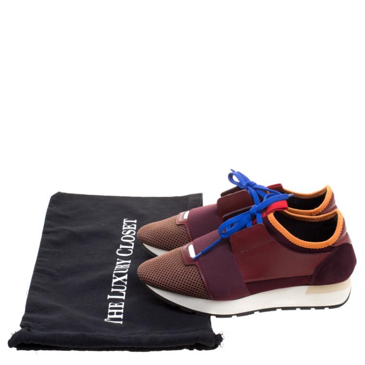 Pre Owned Balenciaga Multicolor  Leather And Mesh Mixed Media Lace Up Sneakers Size 37