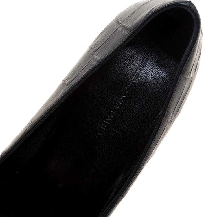Pre Owned Balenciaga Black Croc Embossed Leather Platform Pumps Size 37