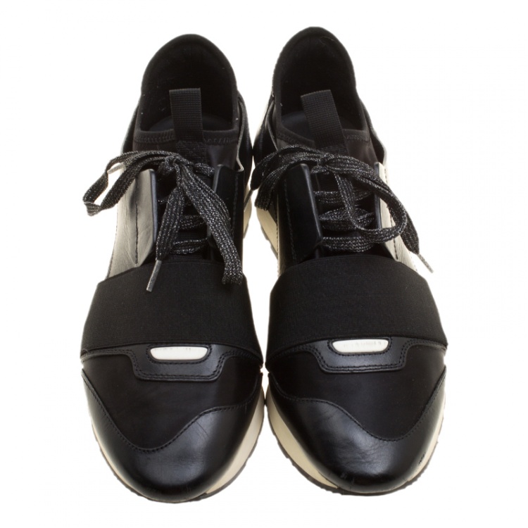 Pre Owned Balenciaga Black Leather Race Runner Sneakers Size 37 