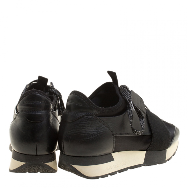 Pre Owned Balenciaga Black Leather Race Runner Sneakers Size 37 
