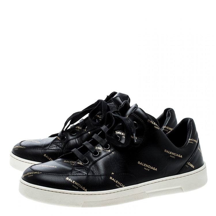 Pre Owned Balenciaga Black Logo Printed Leather Lace Up Sneakers Size 38