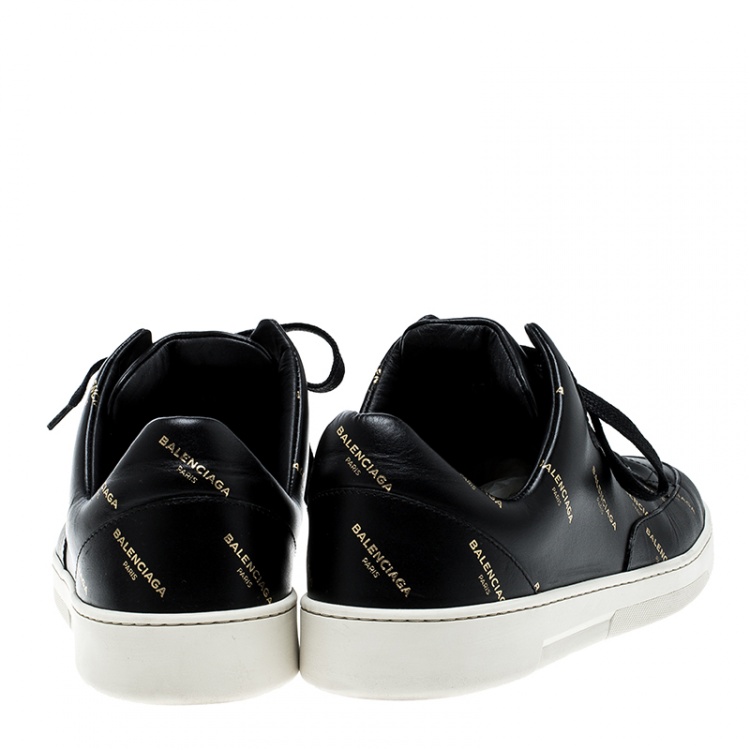 Pre Owned Balenciaga Black Logo Printed Leather Lace Up Sneakers Size 38