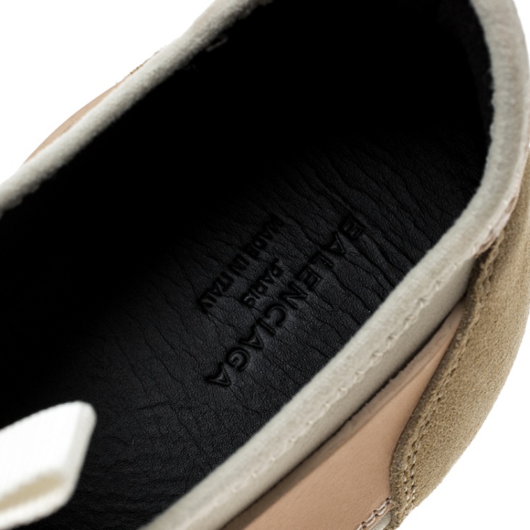 Pre Owned Balenciaga Two Tone Leather And Mesh Mixed Media Lace Up Sneakers Size 41