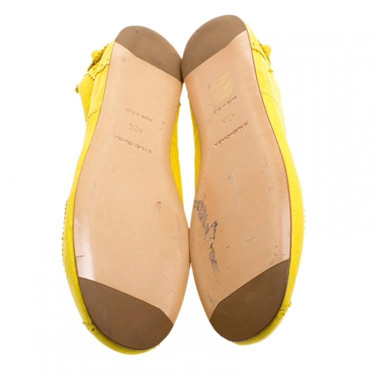 Pre Owned Balenciaga Yellow Brogue Leather Arena Ballet Flats Size 40.5