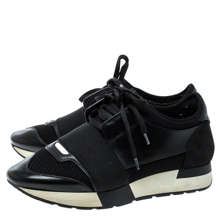 Balenciaga Monochrome Leather And Mesh Mixed Media Lace Up Sneakers ...