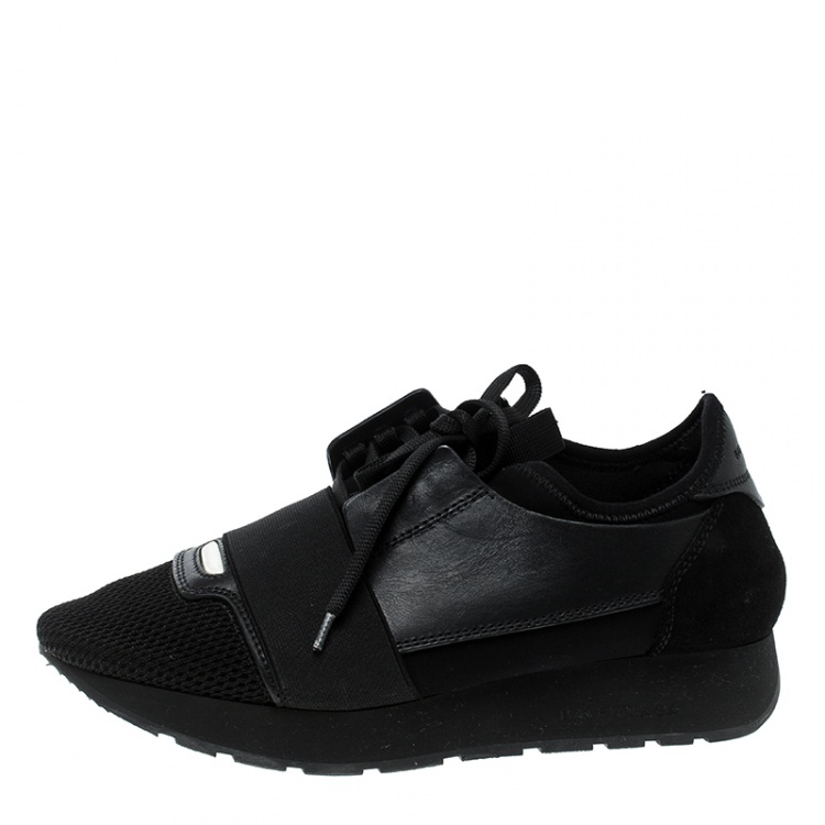 Pre Owned Balenciaga Black Leather and Mesh Match Lace Up Sneakers Size 37