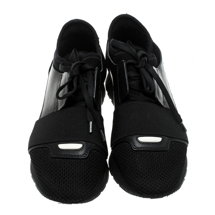 Pre Owned Balenciaga Black Leather and Mesh Match Lace Up Sneakers Size 37