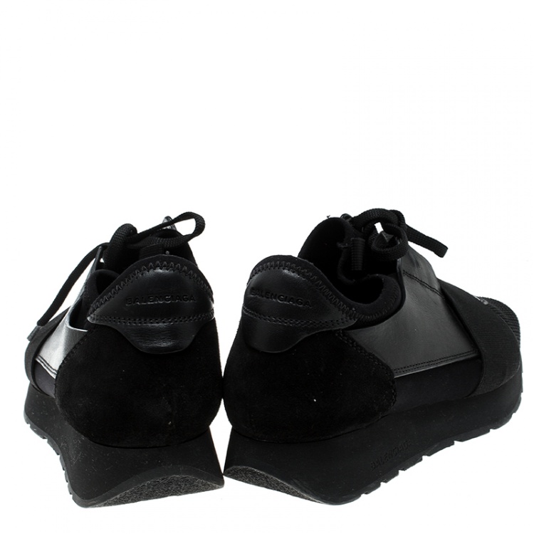 Pre Owned Balenciaga Black Leather and Mesh Match Lace Up Sneakers Size 37