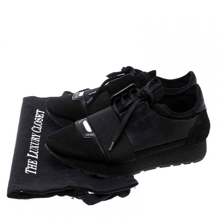 Pre Owned Balenciaga Black Leather and Mesh Match Lace Up Sneakers Size 37