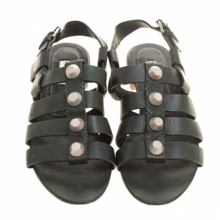 Pre Owned Balenciaga Green Leather Giant Gladiator Sandals Size 39