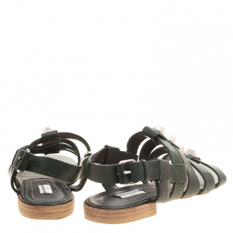 Pre Owned Balenciaga Green Leather Giant Gladiator Sandals Size 39