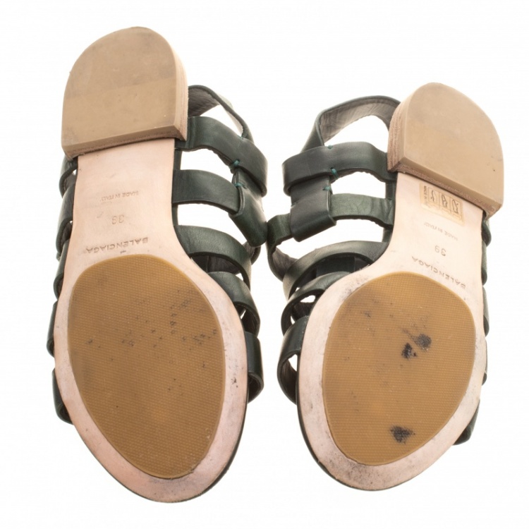 Pre Owned Balenciaga Green Leather Giant Gladiator Sandals Size 39