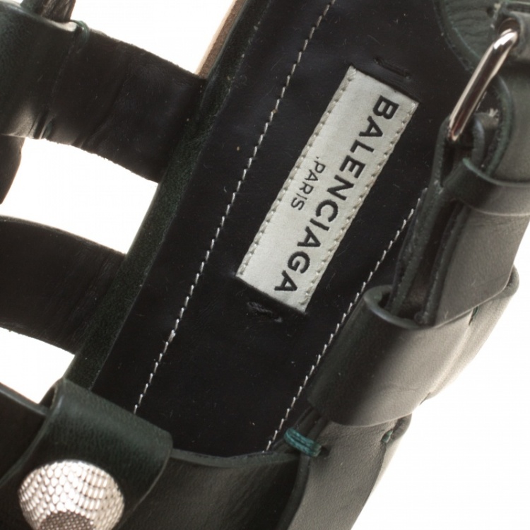 Pre Owned Balenciaga Green Leather Giant Gladiator Sandals Size 39
