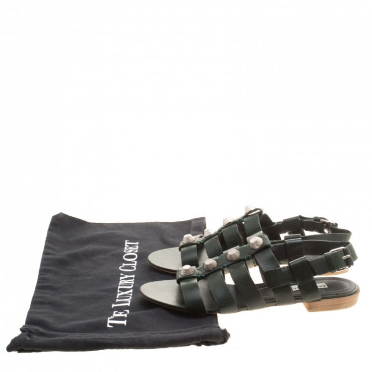 Pre Owned Balenciaga Green Leather Giant Gladiator Sandals Size 39