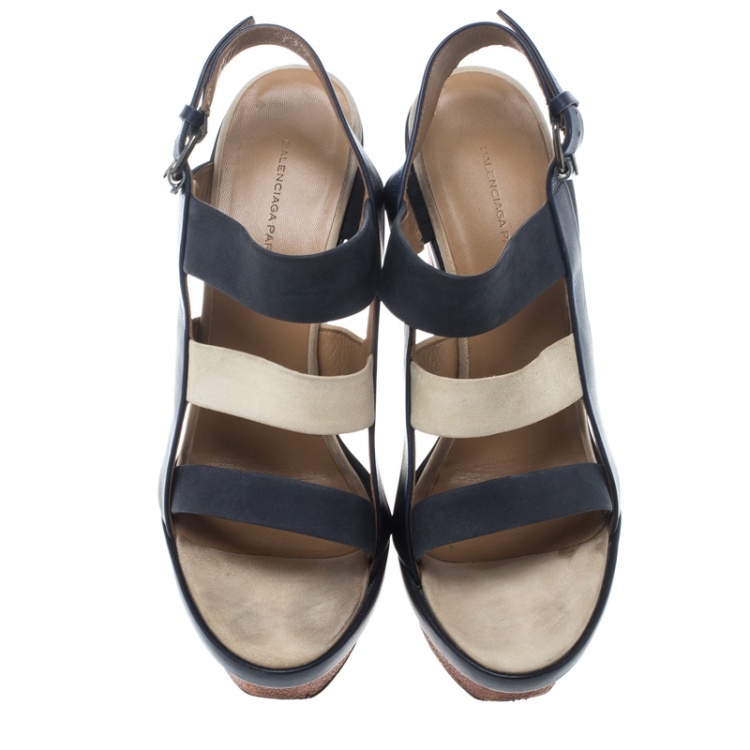 Pre Owned Balenciaga Two Tone Suede and Leather Open Toe Cage Sandals Size 41