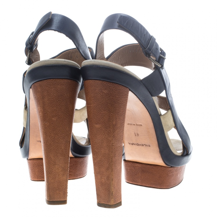 Pre Owned Balenciaga Two Tone Suede and Leather Open Toe Cage Sandals Size 41
