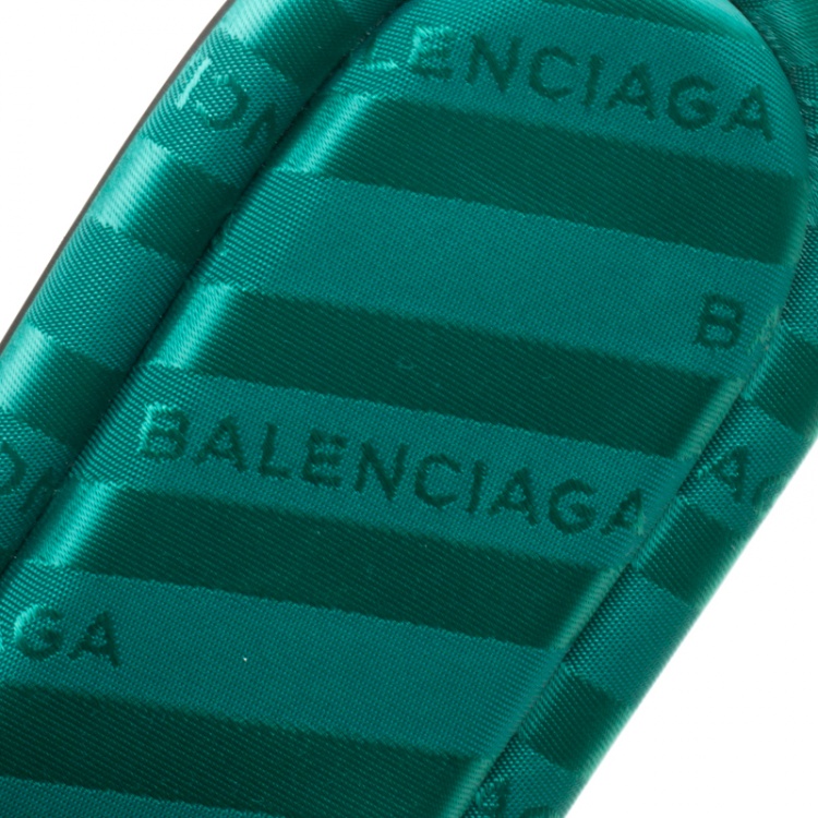 Pre Owned Balenciaga Emerald Green Jacquard Hotel Flat Slides Size 39