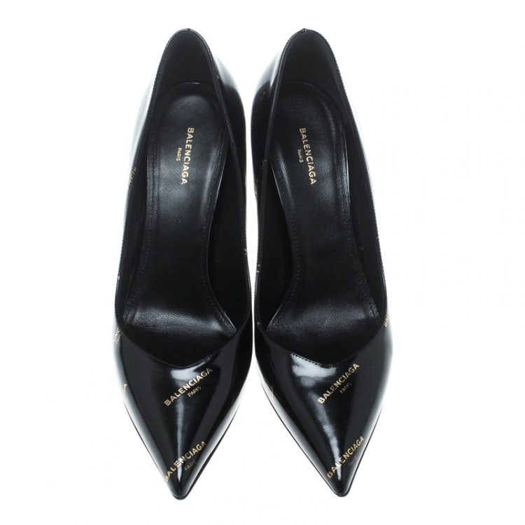 Pre Owned Balenciaga Black Leather Slash Pumps Size 36