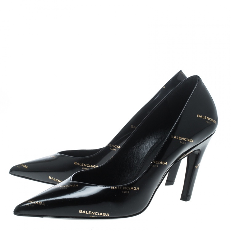 Pre Owned Balenciaga Black Leather Slash Pumps Size 36