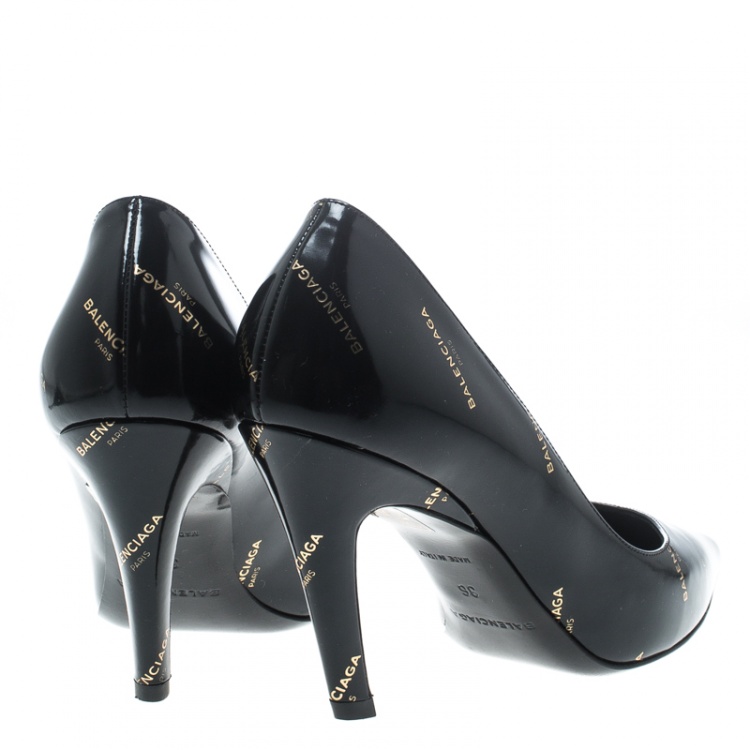 Pre Owned Balenciaga Black Leather Slash Pumps Size 36