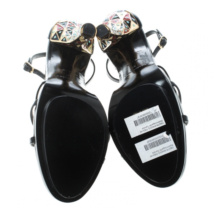 Pre Owned Balenciaga Black Patent Leather Ankle Strap Sandals Size 40