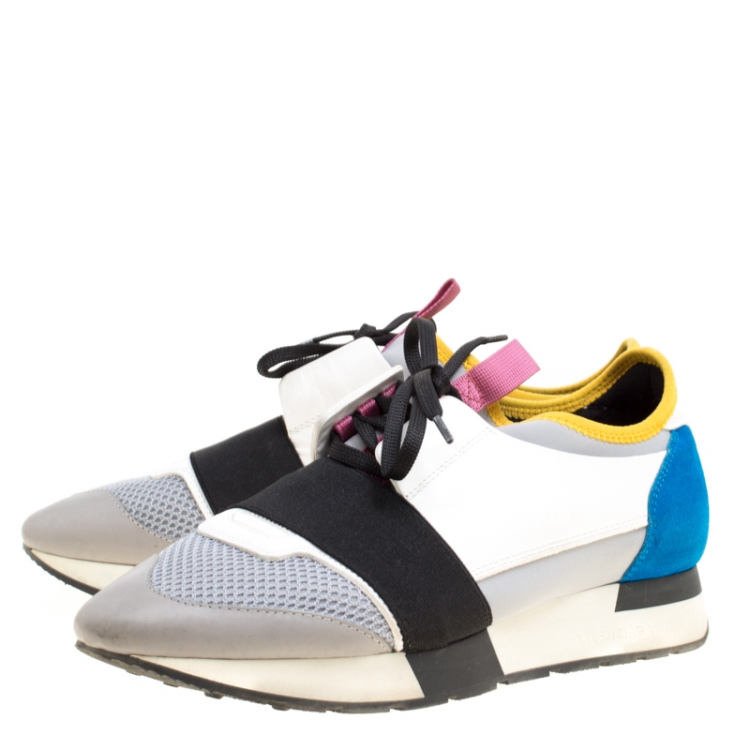 Pre Owned Balenciaga Multicolor Mesh And Suede Race Runner Sneakers Size 39